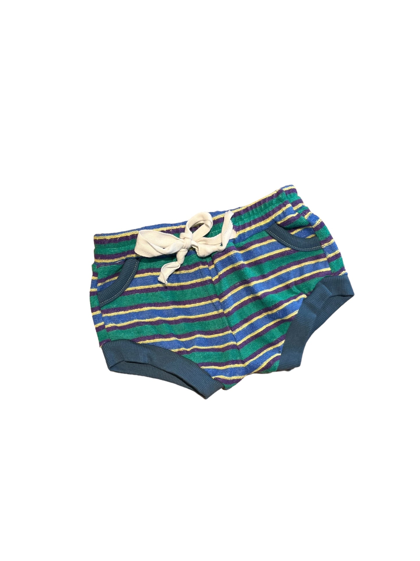 Shorty Short 12 maand blauw groen gestreept met blauw detail