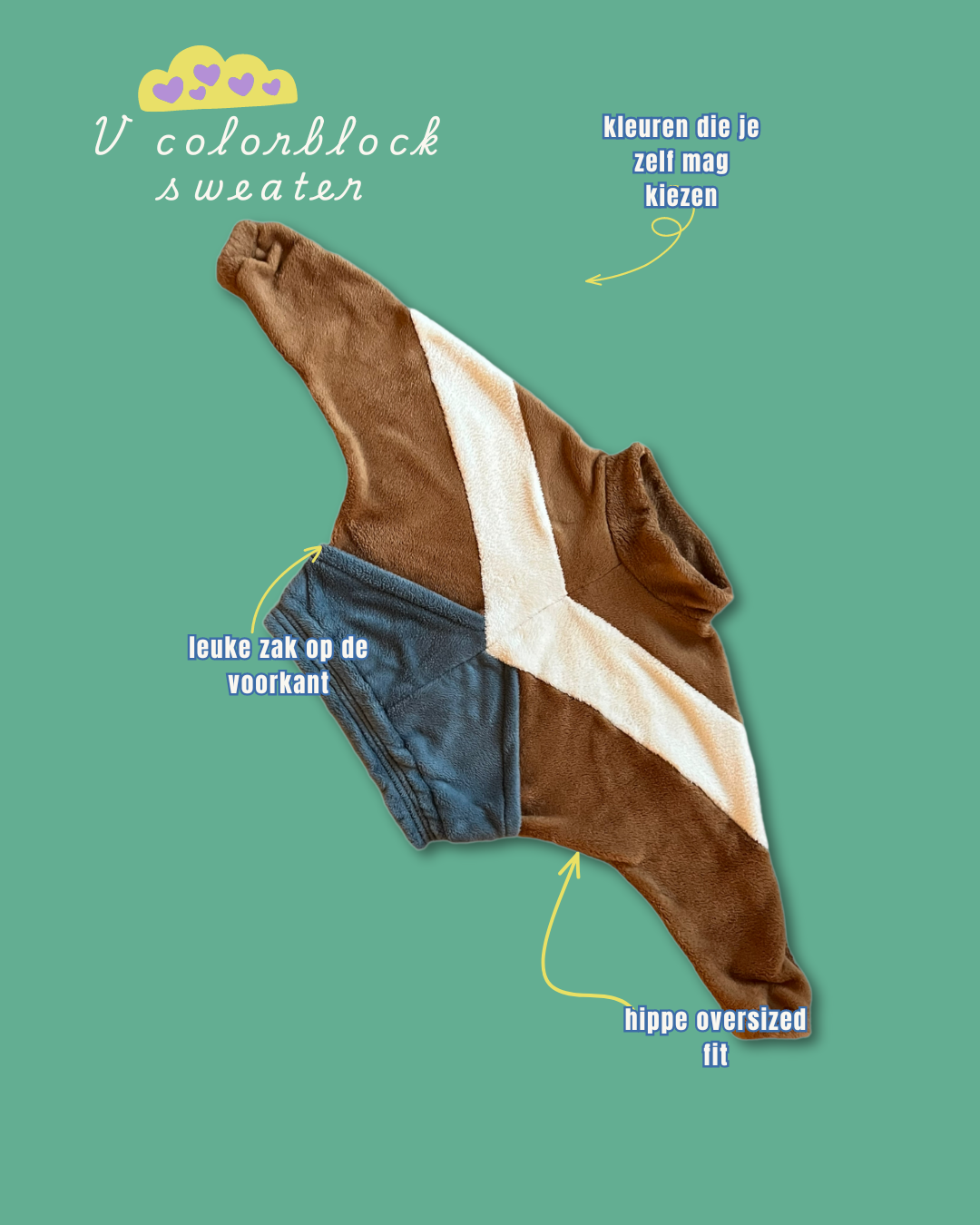 V colour sweater bruin