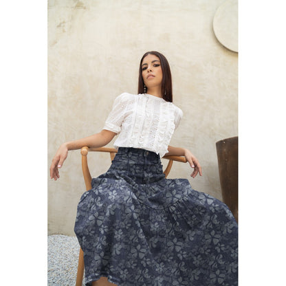 Jacquard jeans bloemen