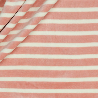 Stretch badstof gestreept roze wit