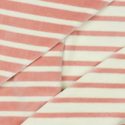 Stretch badstof gestreept roze wit