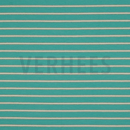 French terry Aqua/beige met een gouden lijntje