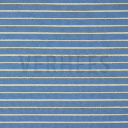 French terry Indigo/beige met een gouden lijntje