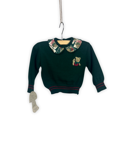 Donker groen gebreid truitje met vintage kolletje maat 6m