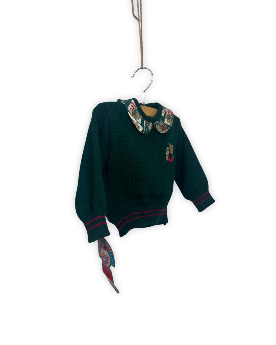 Donker groen gebreid truitje met vintage kolletje maat 6m