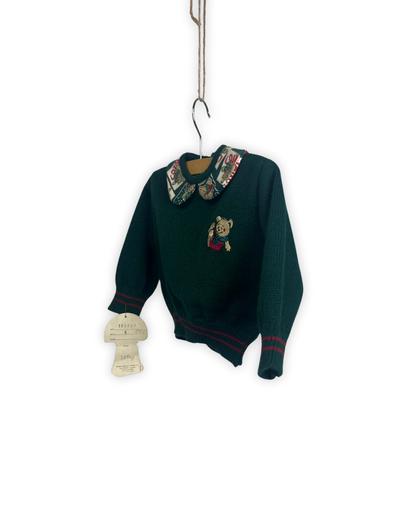 Donker groen gebreid truitje met vintage kolletje maat 6m