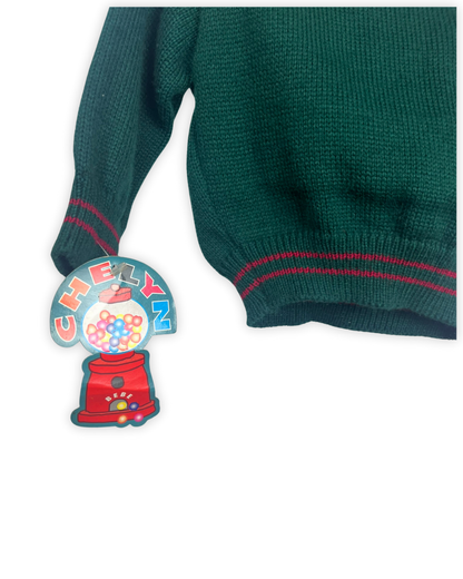 Donker groen gebreid truitje met vintage kolletje maat 6m