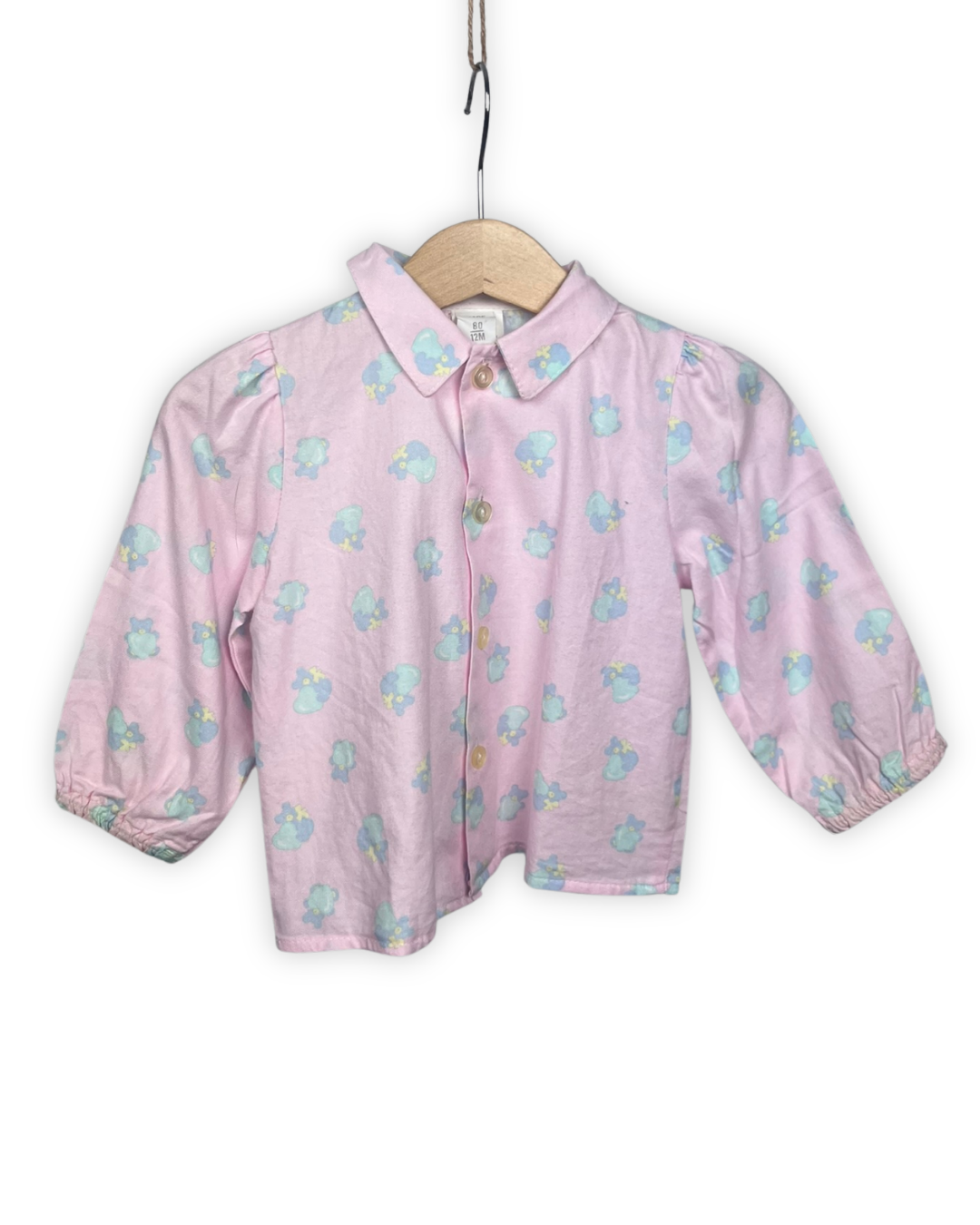 Roze bloesje met beertjes maat 12m / 80