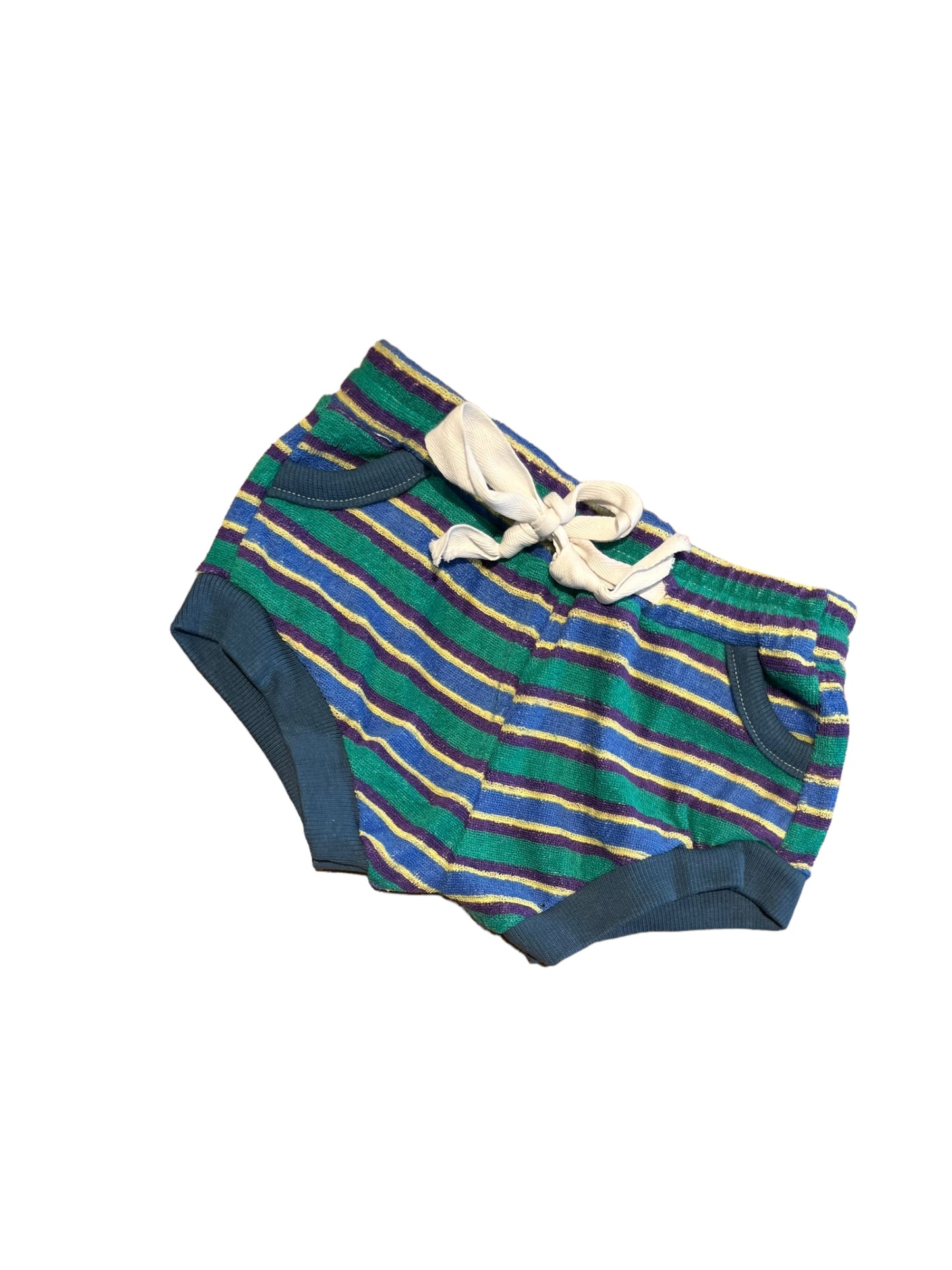 Shorty Short 12 maand blauw groen gestreept met blauw  detail