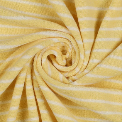 Stretch badstof gestreept geel wit