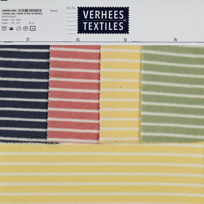 Stretch badstof gestreept geel wit
